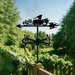 Classic hot rod metal weather vane with directional arrows and mounting rod, outdoor roof and garden decoration