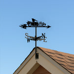 Classic hot rod metal weather vane with directional arrows and mounting rod, outdoor roof and garden decoration