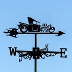 Classic hot rod metal weather vane with directional arrows and mounting rod, outdoor roof and garden decoration