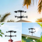 Classic sports car metal weather vane with directional arrows and mounting rod, outdoor roof and garden decoration