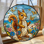 Coastal beach squirrel with butterflies stained glass suncatcher window hanging, suitable for home and garden decoration
