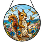 Coastal beach squirrel with butterflies stained glass suncatcher window hanging, suitable for home and garden decoration