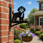 Cockapoo metal hanging basket bracket mounted on outdoor wall for plant decoration