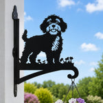 Cockapoo metal hanging basket bracket mounted on outdoor wall for plant decoration