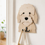 Wooden cockapoo dog wall hook key and leash holder for home entryway organizer