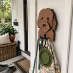 Wooden cockapoo dog wall hook key and leash holder for home entryway organizer