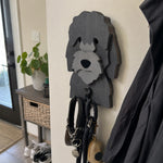 Wooden cockapoo dog wall hook key and leash holder for home entryway organizer