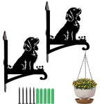 Cocker spaniel metal hanging basket bracket mounted on outdoor wall for plant decoration