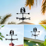 Cocker Spaniel metal weather vane with directional arrows and mounting rod, outdoor roof and garden decoration