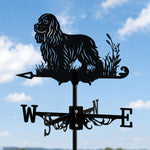Cocker Spaniel metal weather vane with directional arrows and mounting rod, outdoor roof and garden decoration