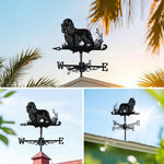 Cocker Spaniel metal weather vane with directional arrows and mounting rod, outdoor roof and garden decoration