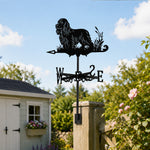 Cocker Spaniel metal weather vane with directional arrows and mounting rod, outdoor roof and garden decoration