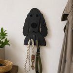 Wooden cocker spaniel dog wall hook key and leash holder for home entryway organizer