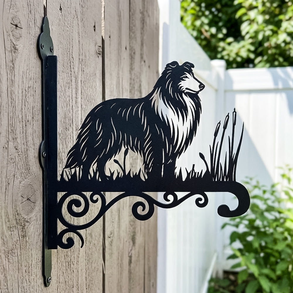 Collie metal hanging basket bracket mounted on outdoor wall for plant decoration