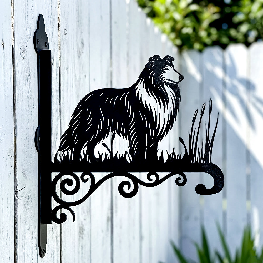 Collie metal hanging basket bracket mounted on outdoor wall for plant decoration