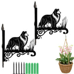 Collie metal hanging basket bracket mounted on outdoor wall for plant decoration