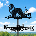 Collie metal weather vane with directional arrows and mounting rod, outdoor roof and garden decoration