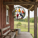 Colorful birds and berries stained glass suncatcher window hanging, suitable for home and garden decoration