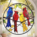 Colorful songbirds stained glass suncatcher window hanging, suitable for home and garden decoration