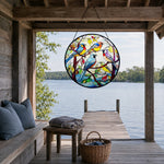 Colorful songbirds stained glass suncatcher window hanging, suitable for home and garden decoration