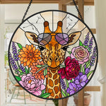 Cool giraffe with sunglasses stained glass suncatcher window hanging, suitable for home and garden decoration