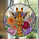 Cool giraffe with sunglasses stained glass suncatcher window hanging, suitable for home and garden decoration