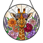 Cool giraffe with sunglasses stained glass suncatcher window hanging, suitable for home and garden decoration