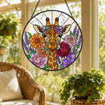 Cool giraffe with sunglasses stained glass suncatcher window hanging, suitable for home and garden decoration