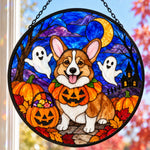 Corgi Halloween stained glass suncatcher window hanging, suitable for home and garden decoration