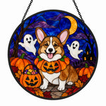 Corgi Halloween stained glass suncatcher window hanging, suitable for home and garden decoration