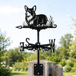 Corgi metal weather vane with directional arrows and mounting rod, outdoor roof and garden decoration
