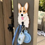 Wooden corgi dog wall hook key and leash holder for home entryway organizer