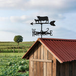 Cow and calf metal weather vane with directional arrows and mounting rod, outdoor roof and garden decoration