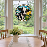 Cow stained glass suncatcher window hanging, suitable for home and garden decoration