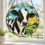 Cow stained glass suncatcher window hanging, suitable for home and garden decoration