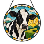 Cow stained glass suncatcher window hanging, suitable for home and garden decoration