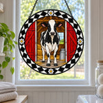 Cow stained glass suncatcher window hanging, suitable for home and garden decoration