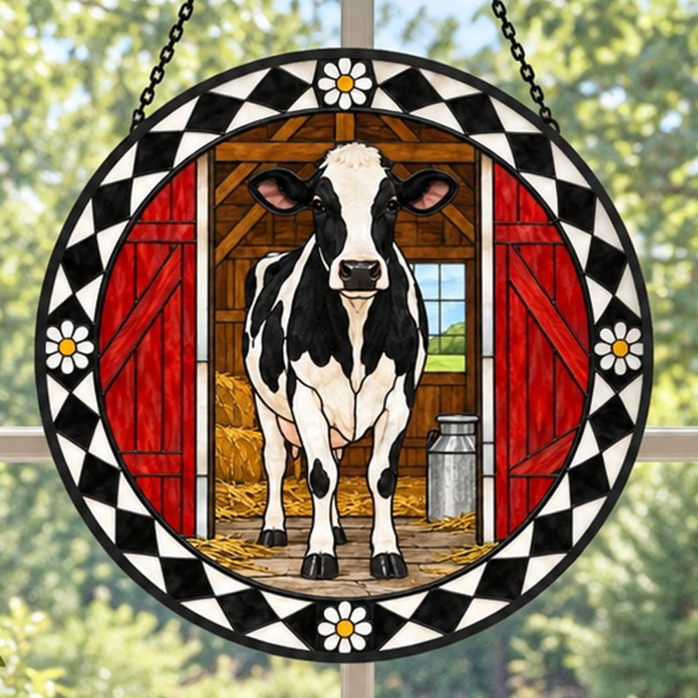 Cow stained glass suncatcher window hanging, suitable for home and garden decoration