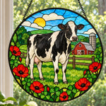Cow stained glass suncatcher window hanging, suitable for home and garden decoration