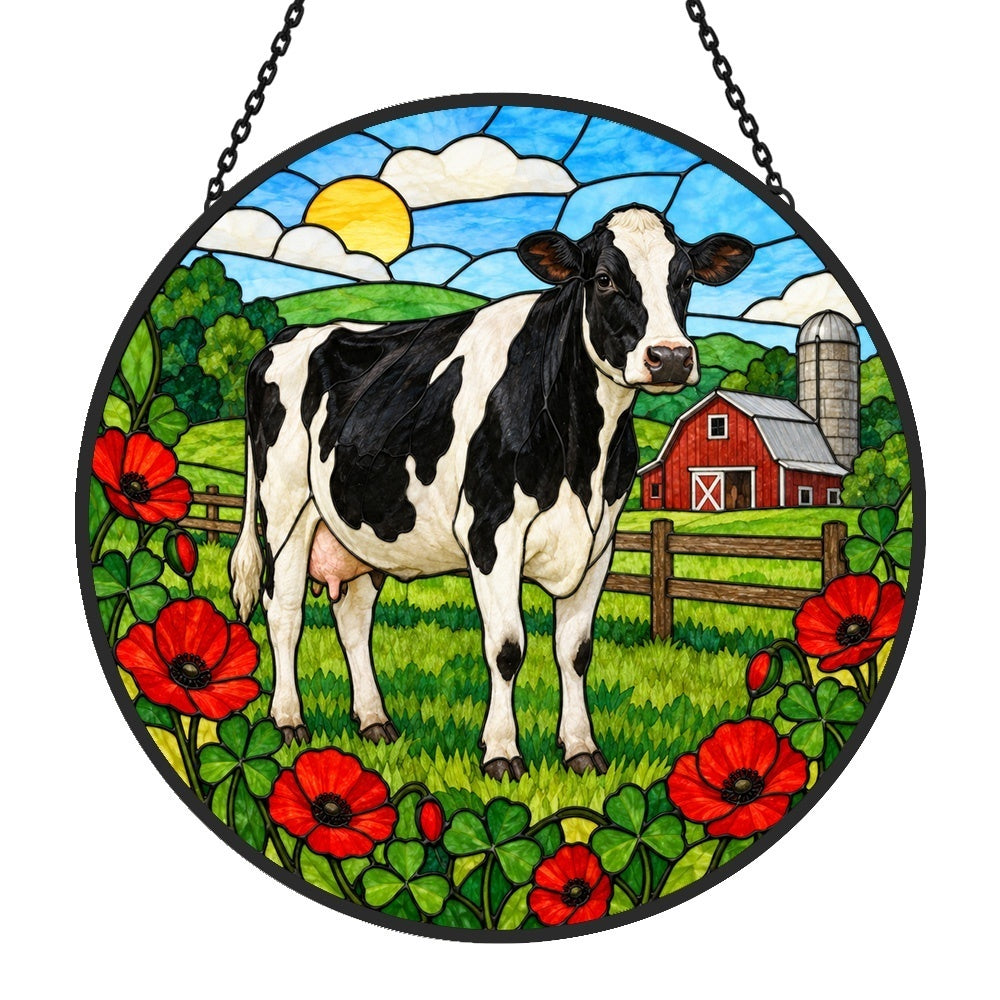 Cow stained glass suncatcher window hanging, suitable for home and garden decoration