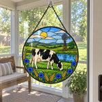 Cow stained glass suncatcher window hanging, suitable for home and garden decoration