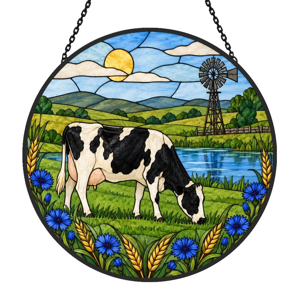 Cow stained glass suncatcher window hanging, suitable for home and garden decoration