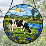 Cow stained glass suncatcher window hanging, suitable for home and garden decoration
