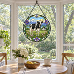 Cow stained glass suncatcher window hanging, suitable for home and garden decoration