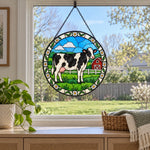 Cow stained glass suncatcher window hanging, suitable for home and garden decoration