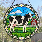 Cow stained glass suncatcher window hanging, suitable for home and garden decoration