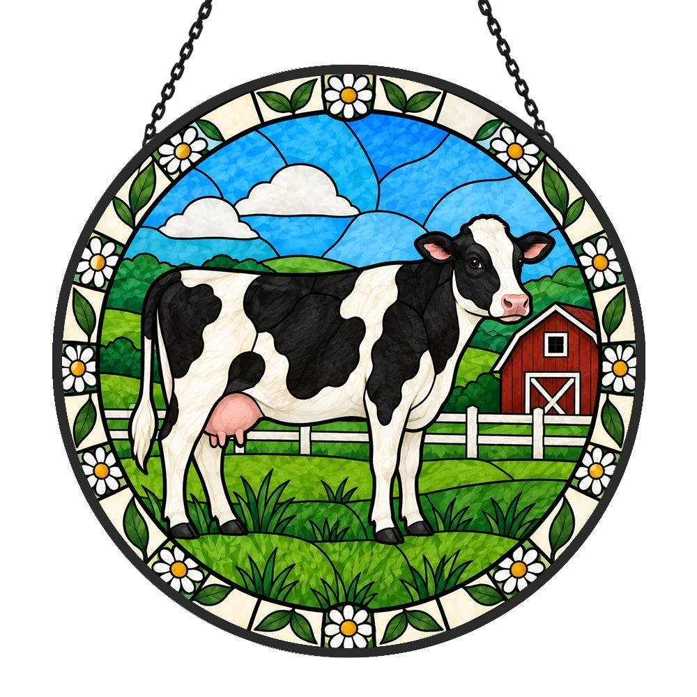 Cow stained glass suncatcher window hanging, suitable for home and garden decoration