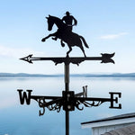 Cowboy rider metal weather vane with directional arrows and mounting rod, outdoor roof and garden decoration