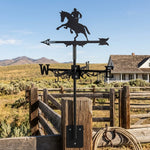 Cowboy rider metal weather vane with directional arrows and mounting rod, outdoor roof and garden decoration