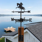 Cowboy rider metal weather vane with directional arrows and mounting rod, outdoor roof and garden decoration